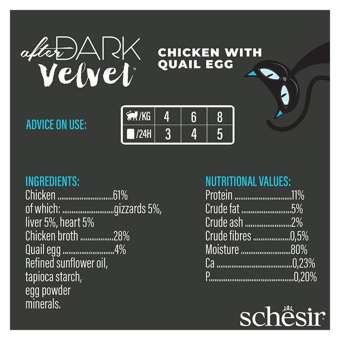 SCHESIR بعد الظلام موس مخملي للقطط 12X80G-N بشرائح دجاج وبيض سمان