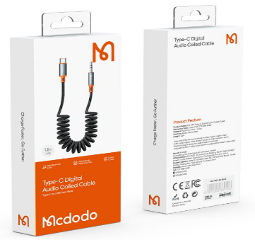 كابل الصوت الرقمي الملفوف نوع-C إلى DC3.5 ذكر بطول 1.8م مع دعم صوت عالي الدقة من Mcdodo