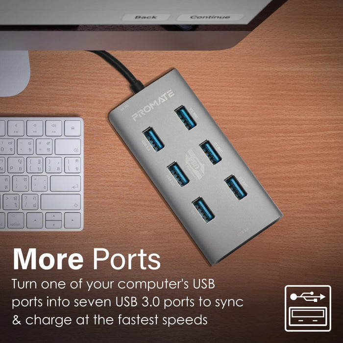 موزع USB 7 في 1 إي زي هاب ألومنيوم بسرعة 5 جيجا ومحول USB-C من PROMATE