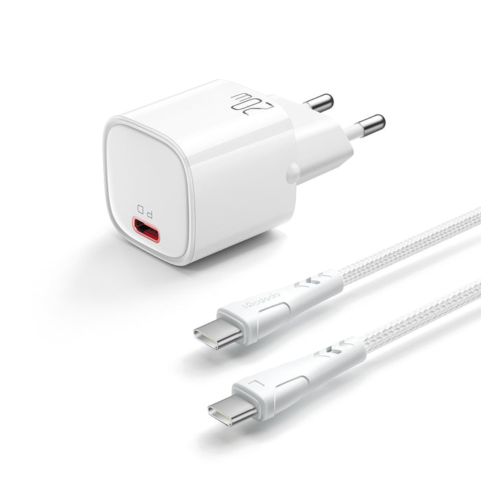 شاحن سريع PD20W 1A (أوروبي) وكابل C إلى C بطول 1.2م، تصميم مضغوط وآمن من Mcdodo