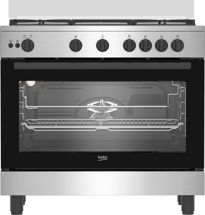 طباخ غاز بيكو 90 سم 5 شعلات ستانليس ستيل مع مروحة تبريد وتوزيع ونظام امان كامل