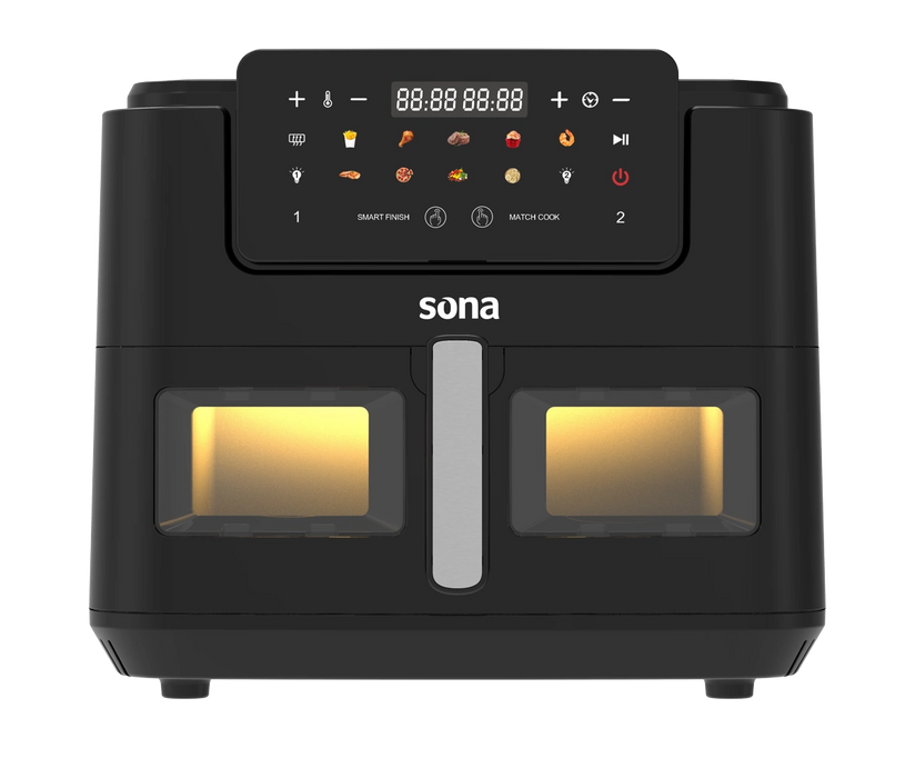 مقلاة هوائية سونا بسعة 10 لتر 2600 واط لون اسود  مع نظام فاصل للطبخ على الجهتين او جهة واحدة