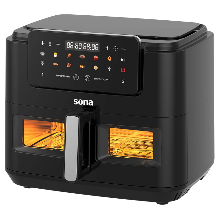 مقلاة هوائية سونا بسعة 10 لتر 2600 واط لون اسود  مع نظام فاصل للطبخ على الجهتين او جهة واحدة