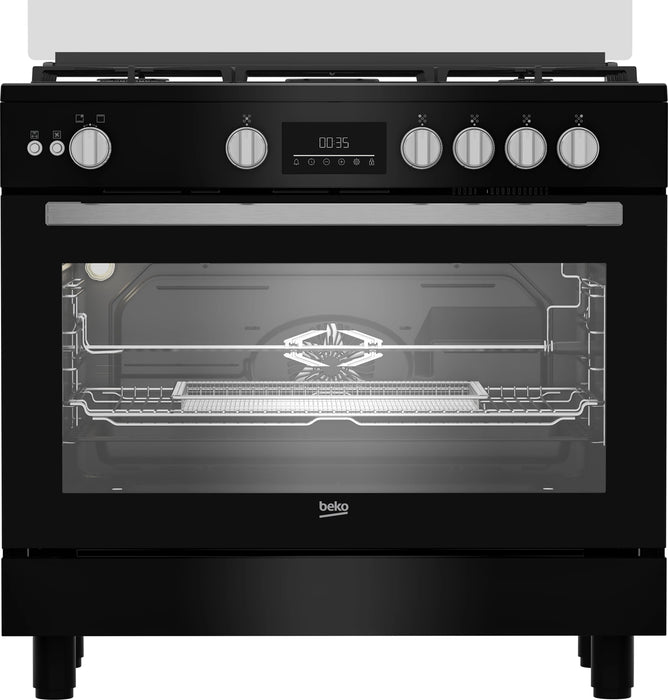 طباخ بيكو 90 سم 5 شعلات لون اسود مع مروحة ومناصب سكب سميكة