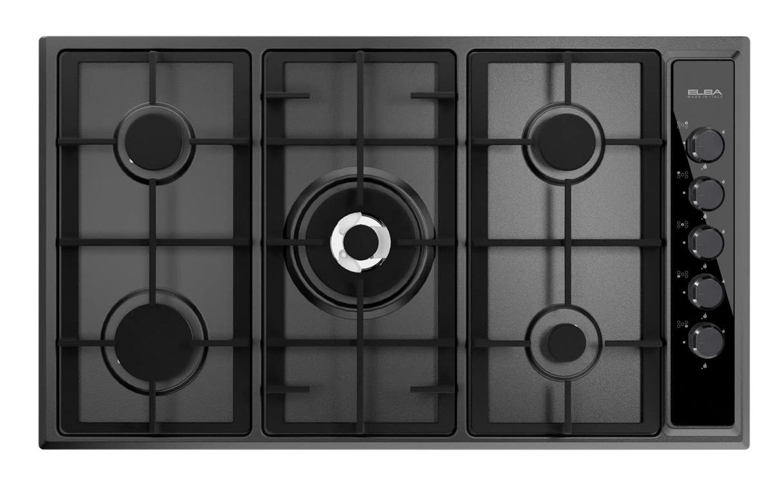 طباخ بلت ان غاز البا 90 سم 5 شعلات أنثراسايت مع زجاج أسود