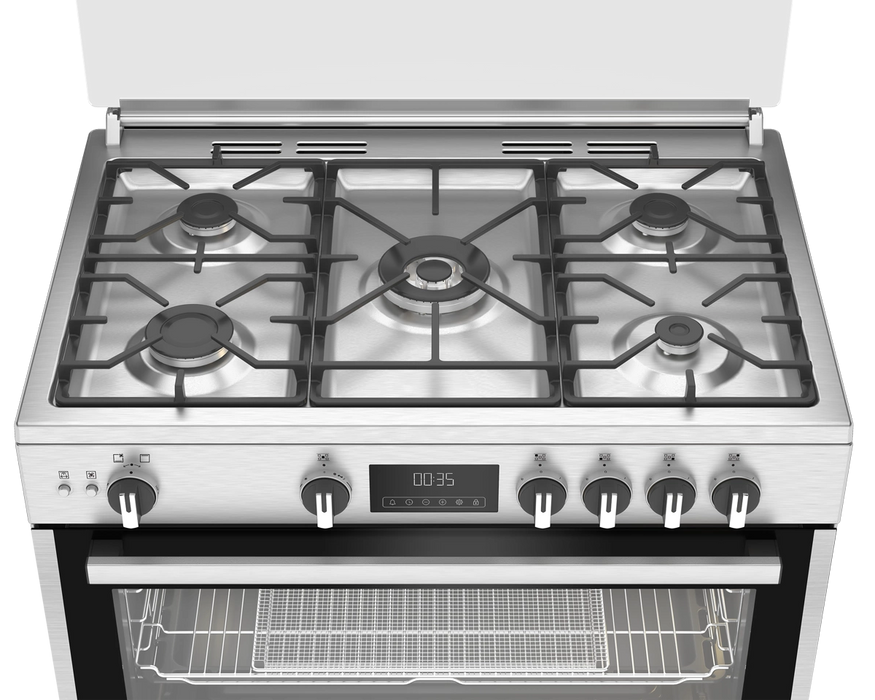 طباخ غاز أريستون 90 سم 5 شعلات ستانلس ستيل مع مروحتين ونظام AirFryer
