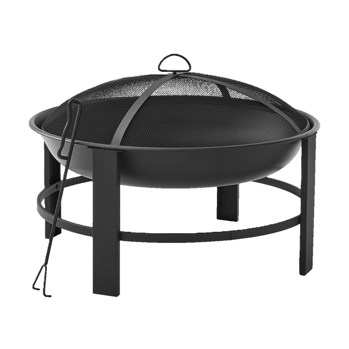 مدفأة حطب دائرية 28 إنش من فولاذ أسود للأماكن الخارجية مع ميزات حماية