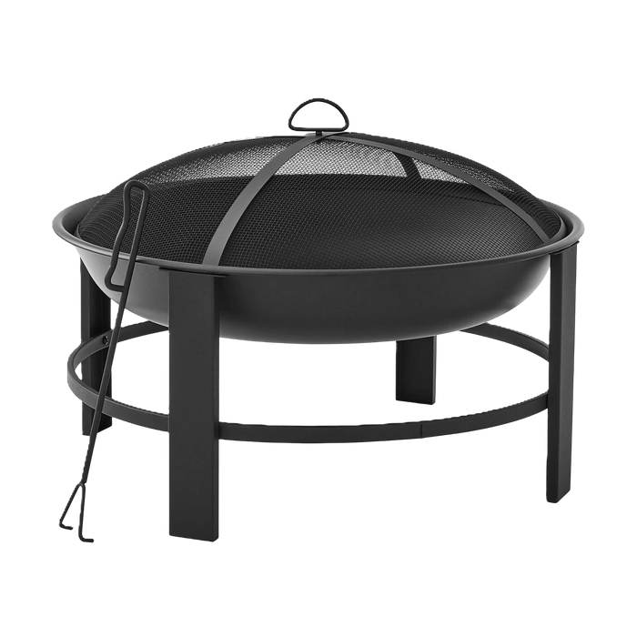 مدفأة حطب دائرية 28 إنش من فولاذ أسود للأماكن الخارجية مع ميزات حماية