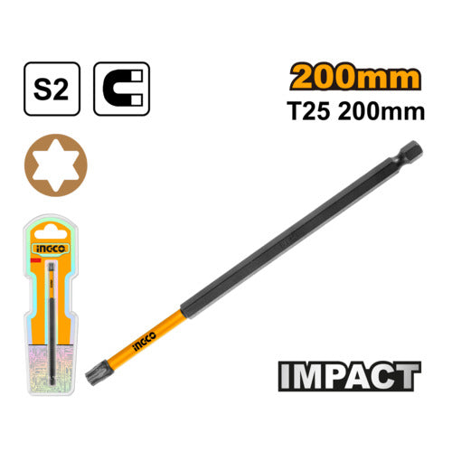 راسية مفك مشرنف IMPACT T25 صناعي طويل 200 ملم مع سطح مغناطيسي مميز من INGCO