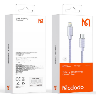كابل شفاف من نوع C إلى Lightning قوي 1.2 متر شحن سريع 36 واط من Mcdodo