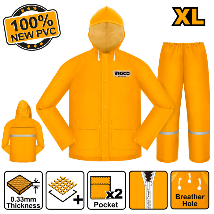 جاكيت و بنطلون مطري XL انكو مقاوم للماء مع فتحات تهوية وجيوب سفليين من INGCO