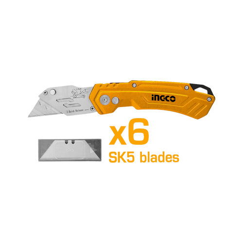 مشرط طوي 180 ملم مع 6 شفرات SK5 خفيف ومريح الاستخدام وزن 165 جرام من INGCO