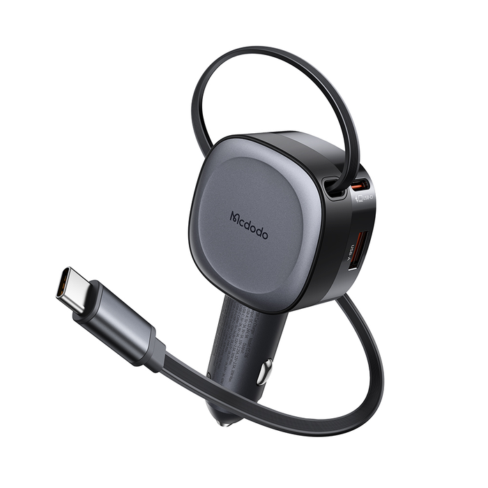 شاحن سيارة 75 واط 1A+1C مع كابل USB-C قابل للسحب لشحن سريع موثوق من Mcdodo