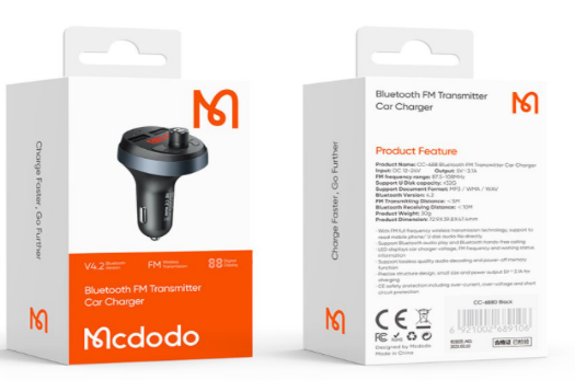 شاحن سيارة بلوتوث FM 15 واط بتقنية نقل الصوت اللاسلكي وشاشة LED من Mcdodo
