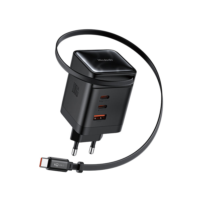 شاحن Mcdodo GaN 100 واط 3C+1A مع كابل USB-C قابل للسحب 65 سم آمن ومتين من Mcdodo