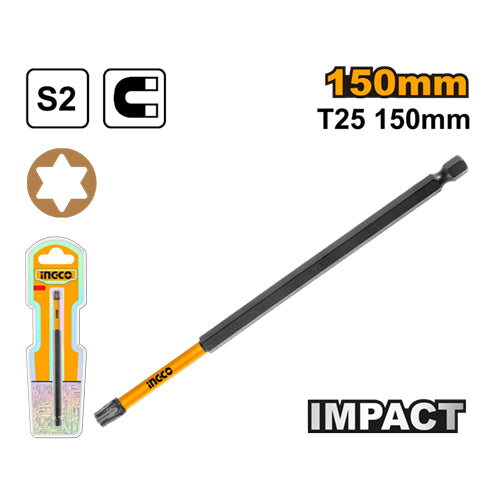 مفك مشرنف IMPACT T25 صناعي طويل 150 ملم بفولاذ عالي الجودة مع مغناطيس من INGCO
