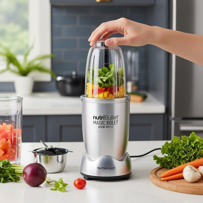 خلاط نوتري بوليت ماجيك بوليت 400 واط - MB4-1012، 11 قطعة، فضي being used - Generated 1