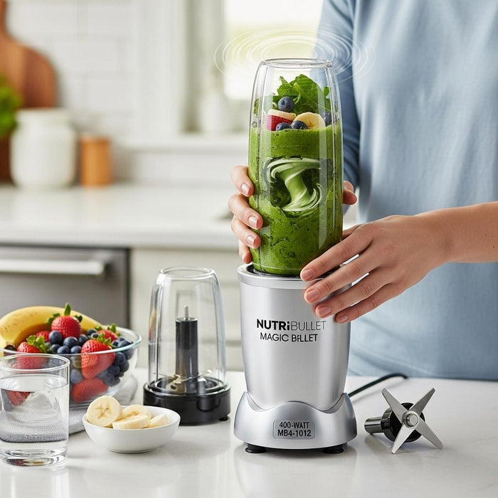 خلاط نوتري بوليت ماجيك بوليت 400 واط - MB4-1012، 11 قطعة، فضي being used - Generated 1