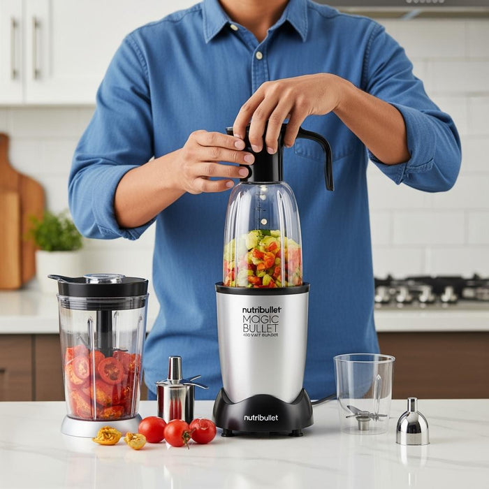 خلاط نوتري بوليت ماجيك بوليت 400 واط - MB4-1012، 11 قطعة، فضي being used - Generated 1