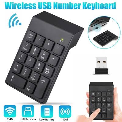 لوحة مفاتيح رقمية لاسلكية USB 18 مفتاح، سماكة 1.2 سم ووزن 90 جرام، تعمل بنظام 2.4GHz