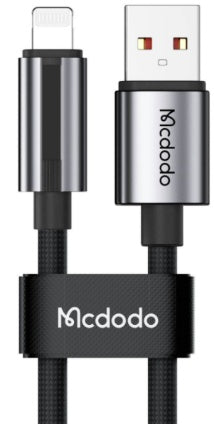 كابل USB-A إلى Lightning مع ضوء تنفس 1.2م، تيار 3 أمبير، تصميم متين ومضفر بالنايلون من Mcdodo