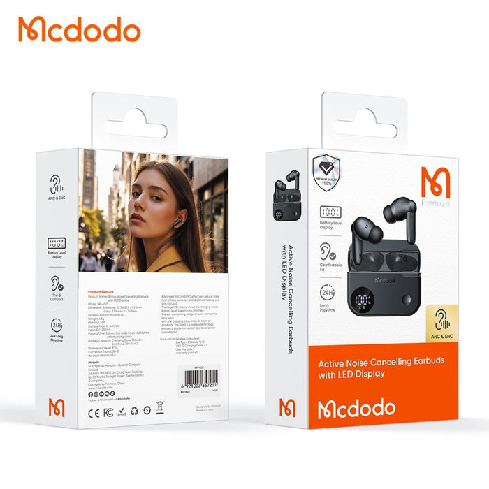 سماعات أذن نشطة لإلغاء الضوضاء N3 مع شاشة LED وتصميم مريح للاستخدام الطويل من Mcdodo