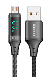 كابل ميكرو USB بشاشة رقمية 1.2م، يدعم الشحن السريع QC4.0 والتيار حتى 3 أمبير من Mcdodo