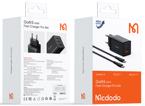 شاحن سريع Mini Pro 67 واط 2C+1A GAN 5 (EU) مع كابل C 2م لتجربة شحن مثالية من Mcdodo