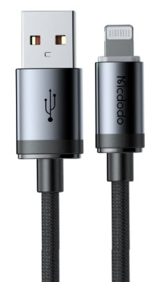 كابل USB-A إلى Lightning مع ضوء الشحن 1م، يدعم تيار 3 أمبير ومصنوع من الألمنيوم والنايلون. من Mcdodo