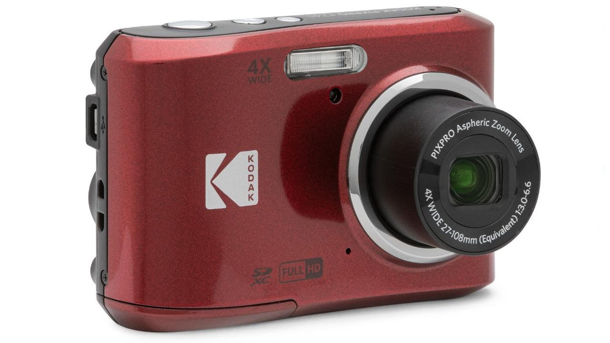 كاميرا رقمية مدمجة KODAK PIXPRO FZ45 حمراء، دقة 16 ميجابكسل وزوم بصري 4X وفيديو 1080p HD.