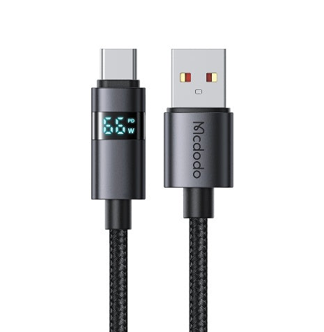 كابل USB-A إلى USB-C بشاشة LED أفقية 6A طوله 1.2م، شحن سريع ومتين من Mcdodo