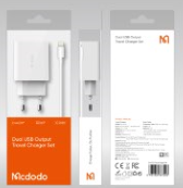 مجموعة شاحن 2 USB-A وكابل لايتنينغ 1 متر للسفر بتقنية مقاومة للحريق من Mcdodo