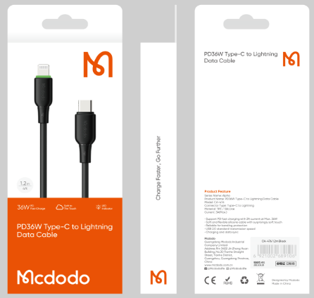 كابل Type-C إلى Lightning بقوة 36 واط وطول 1.2 متر مع شحن سريع PD من Mcdodo