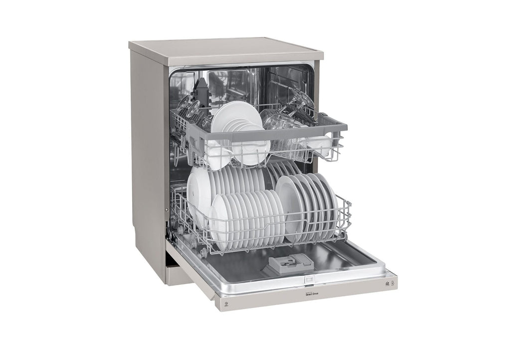 غسالة صحون إل جي لون فضي بلاتيني،14 تقنية محرك الدفع المباشر، من LG