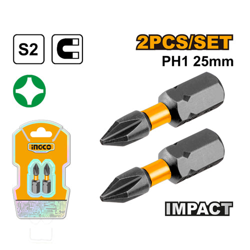 طقم روسية مفك 2 قطعة IMPACT صناعي 25 ملم PH1 مع سطح مغناطيسي وقوة عالية من INGCO