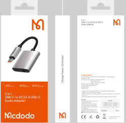 محول صوتي 2 في 1 USB-C إلى USB-C + DC 3.5 مم، شحن سريع 60 واط، 12.5 سم من Mcdodo