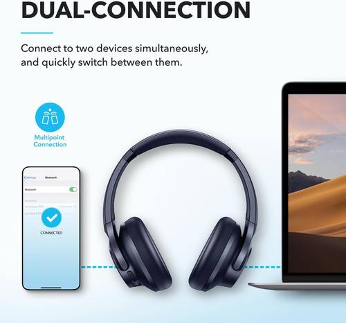 سماعات Soundcore Q20i - أزرق، صوت واضح وتصميم مريح من Anker