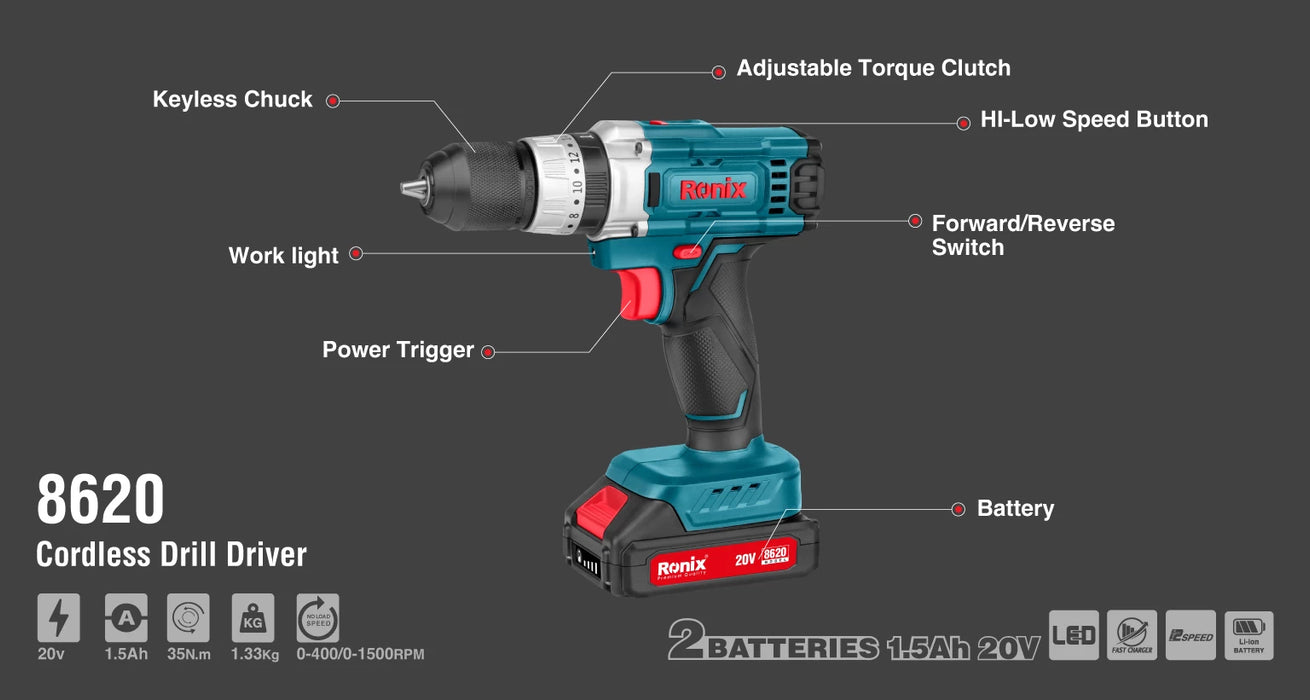 دريل شحن 20V IMP من RONIX