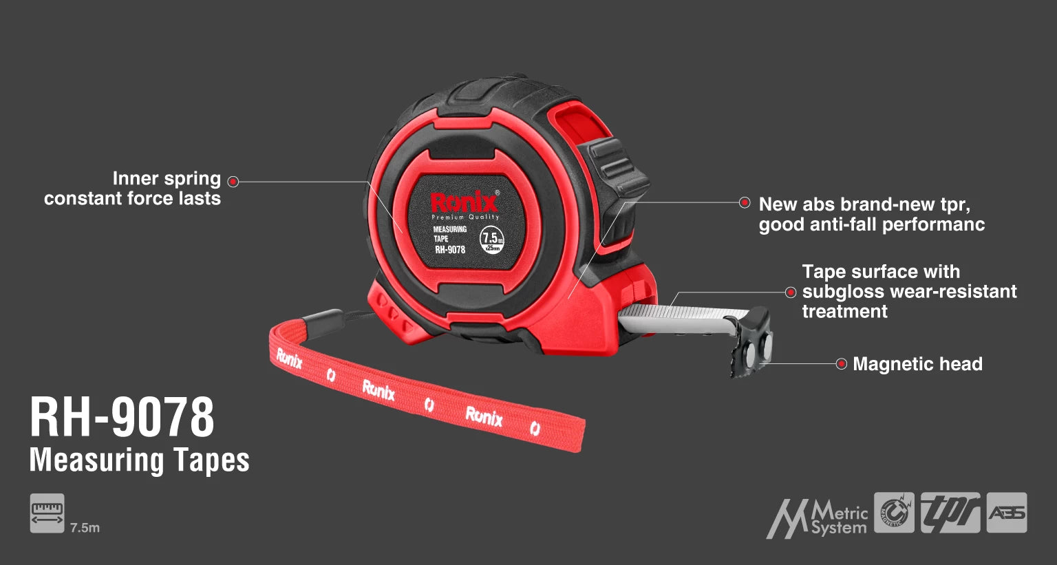 متر قياس 7.5متر من RONIX متر قياس 7.5متر من RONIX
