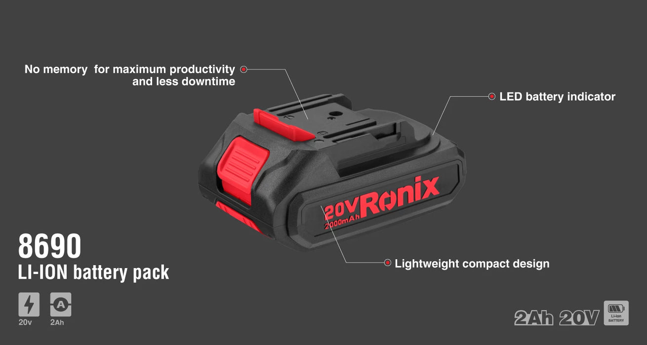 بطارية شحن 20V Ah 2.0 من RONIX