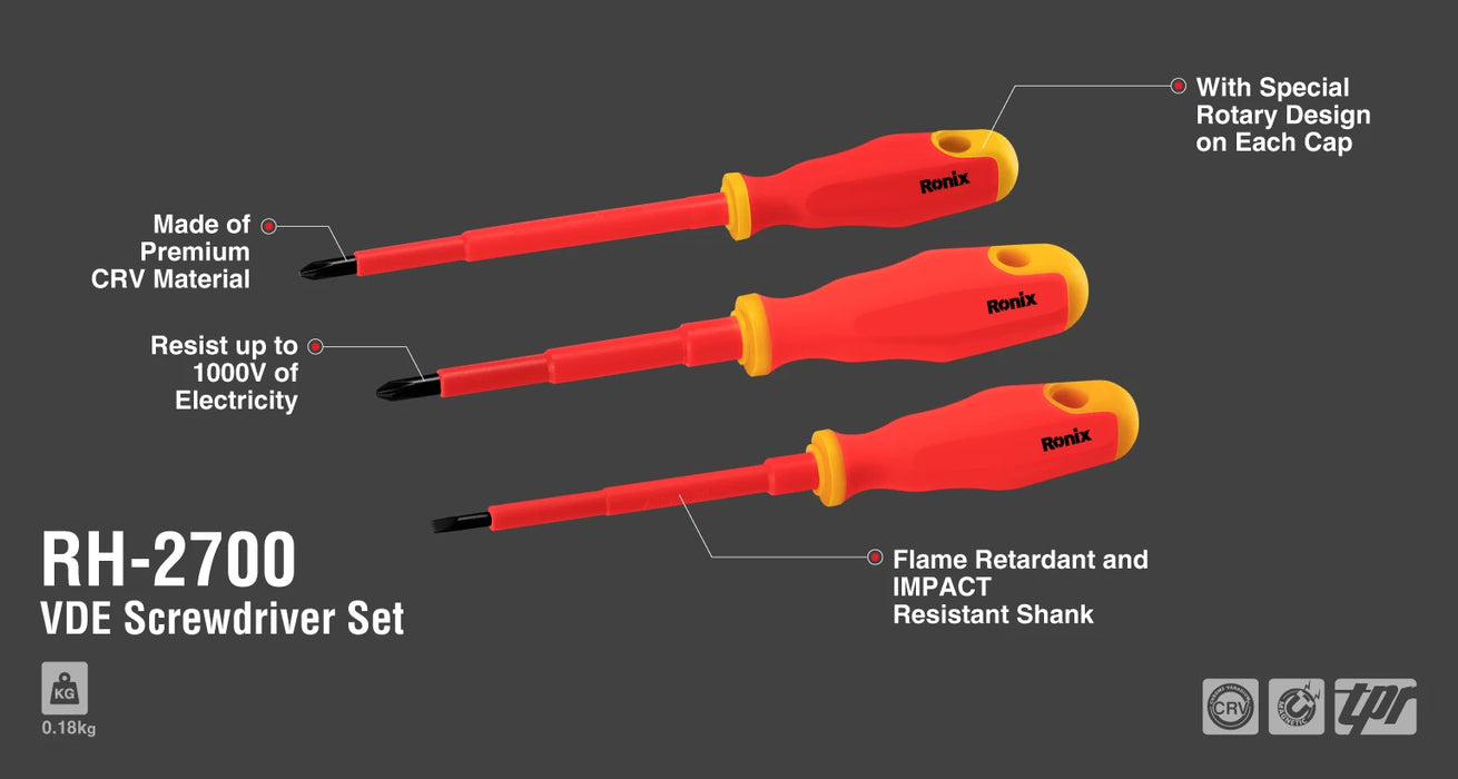 طقم مفك كهرباء معزول 3 قطع من RONIX