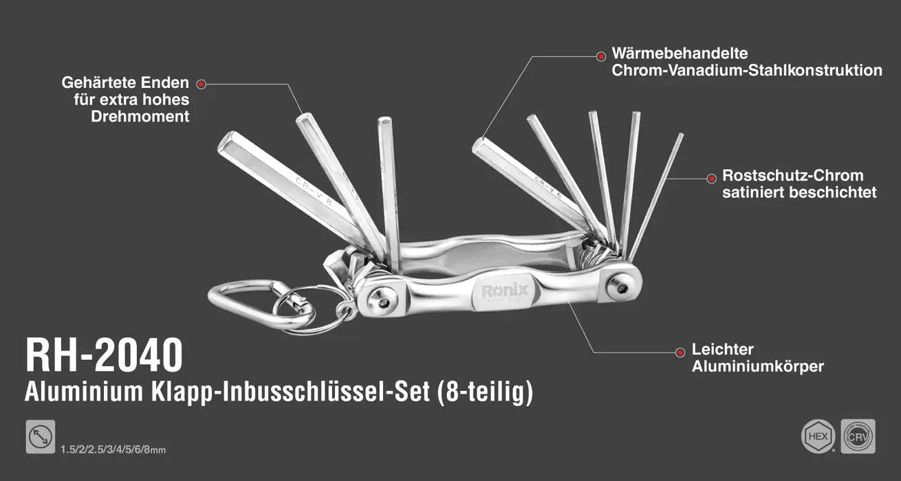 طقم الن كي كروم طوي (8) من RONIX