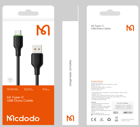 كابل USB Type-C 6A بطول 1.2م يدعم الشحن السريع والبيانات بجودة عالية من Mcdodo