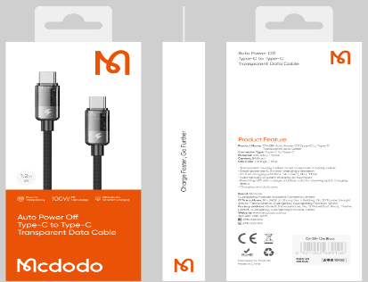 كابل Type-C إلى Type-C شفاف 100 واط، يدعم الشحن السريع بطول 1.2 متر من Mcdodo