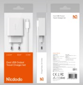 مجموعة شاحن 2 USB-A (EU) وكابل Type-C 1م، مقاوم للحريق ومناسب للسفر من Mcdodo