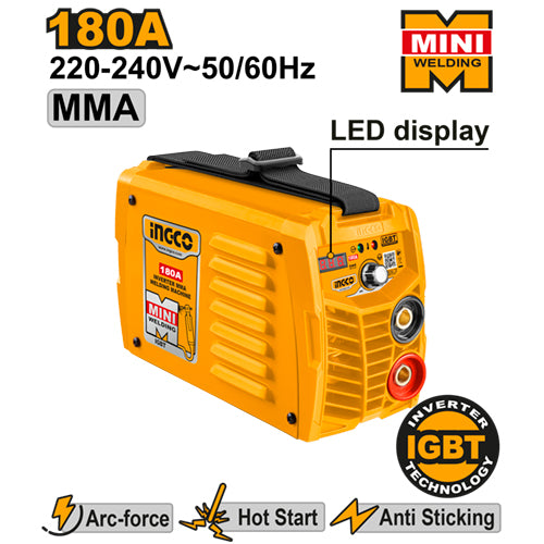 ماكينة لحام 180 امبير صغيرة انكو بتقنية عاكس IGBT وواجهة LED واضحة من INGCO