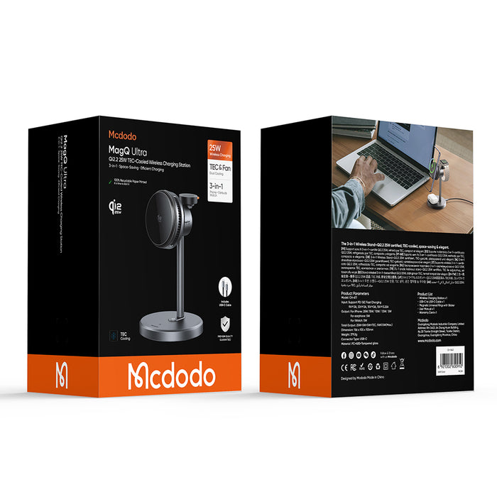 محطة شحن لاسلكية بخاصية تبريد TEC 3 في 1 بقدرة 25 واط وفعالية عالية من Mcdodo