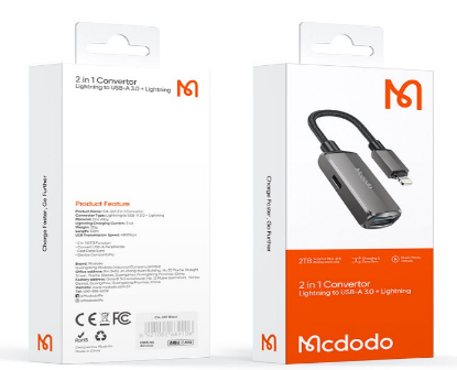 محول 2 في 1 USB3.0 إلى Lightning مع دعم OTG وشحن سريع، 13 سم فقط. من Mcdodo