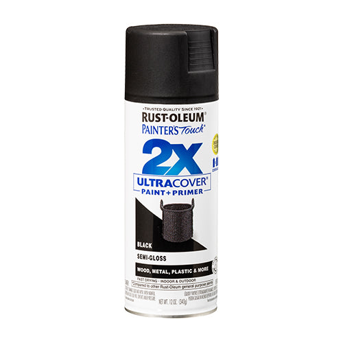 دهان رش 2X أسود نصف لمعة 12 أونصة للخشب والمعدن RUST-OLEUM