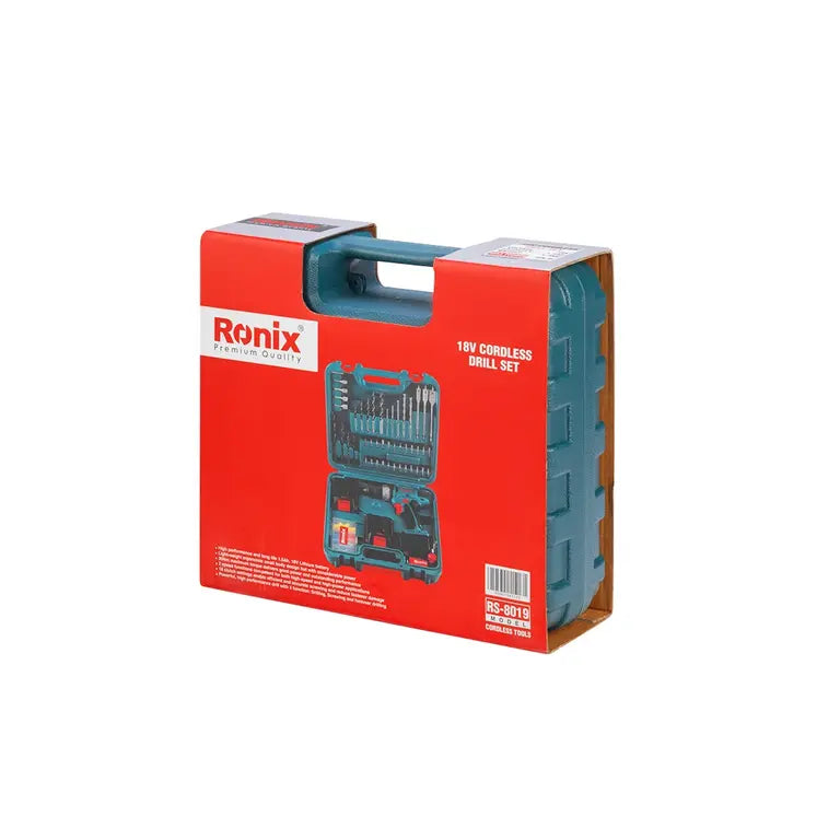دريل شحن مع طقم ريش RONIX RS-8019 18V دريل شحن مع طقم ريش RONIX RS-8019 18V